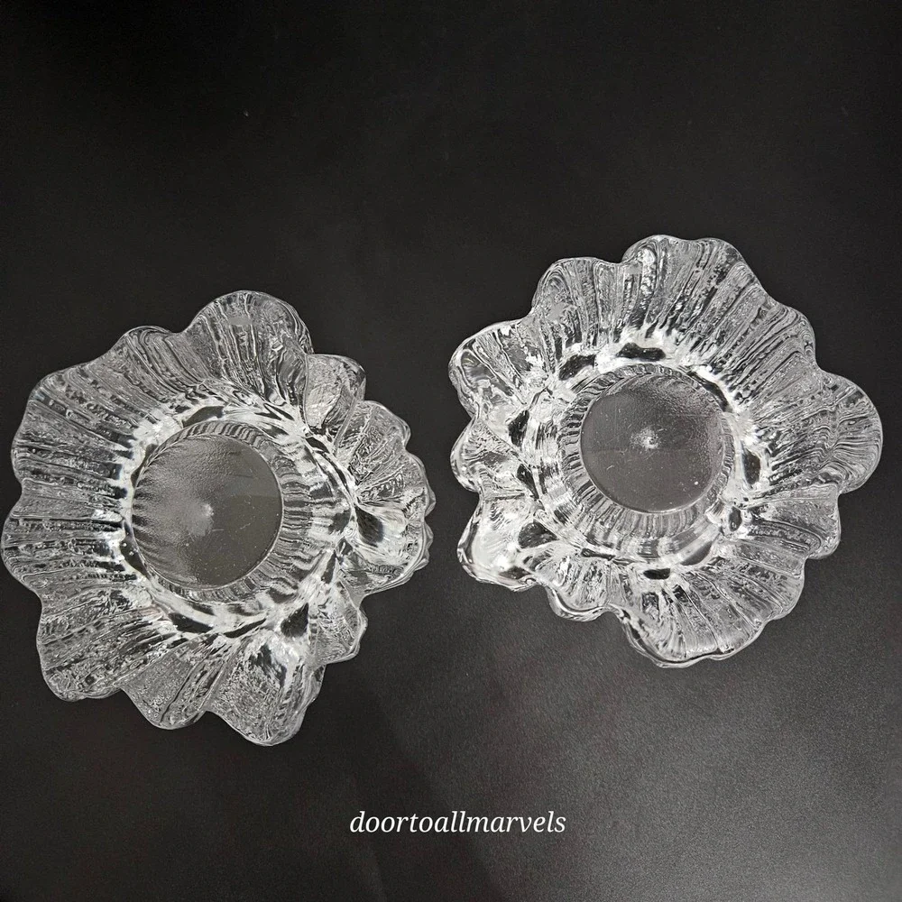 VTG Sweden Nybro Volcano Crystal Clear Tealight Candle Holders Heavy
